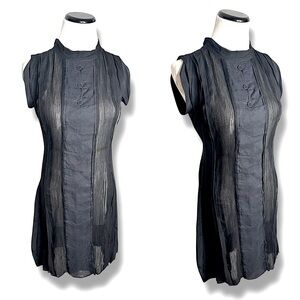 CHLOE Black Dress Sleeveless Pleats Silk Zipper Sz 40 archive Vintage mini dress
